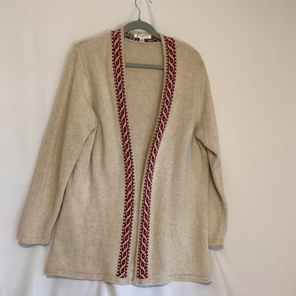 Liz Claiborne New York Open-Front Cardigan – Beige with Geometric Trim SZ XL - Picture 1 of 4